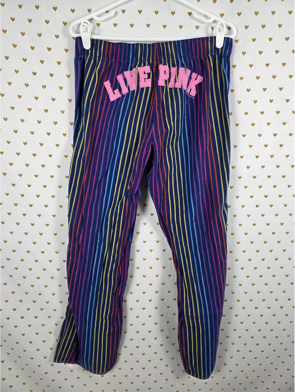 Victorias Secret LIVE PINK Rainbow Stripe Medium Sleep Pants Pajama PJ Bottoms